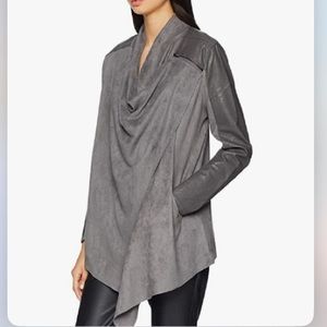 Blank NYC gray faux leather micro suede drape moto motorcycle jacket utility